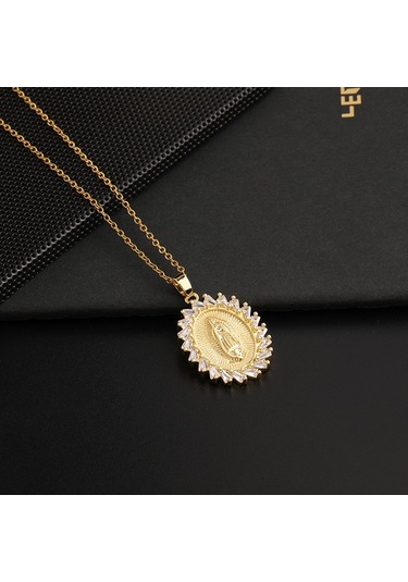 Dini Bakır Mikro Mıhlanmış Renkli Zirkon Taşlı Pandantif, Kadın Takısı, Katolik Meryem Ana Kolyesi Stil 10 Altın