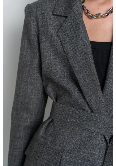 Nauvè Gri Belden Bağlamalı Kruvaze Blazer Ceket Bordo
