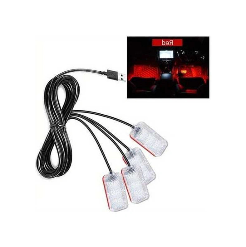 Trendooze 1 Tak 4 Led Araç İç Aydınlatma Pedal Işığı Kırmızı Turcoshop11 Usb Ayak Lambası