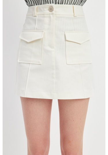 Stella Pulvis Krem Cepli Nervürlü Mini Etek Krem