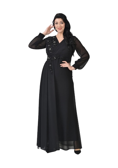 Lilas Xxl Kadın Büyük Beden Uzun Şifon Abiye Elbise 9571 Siyah