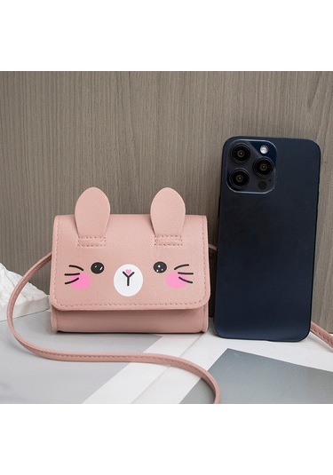 Sevimli Mini Omuz Askılı Bozuk Para Kadın Kız Çocuk Çantası Pembe