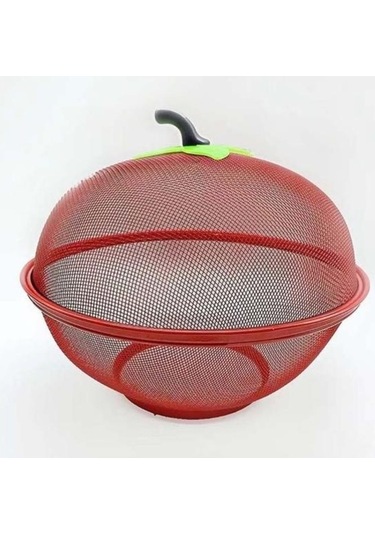 Pazly Kırmızı Metal Meyve Sepeti Sebze Havzası Taşınabilir Çok Fonksiyonlu 28x24cm Mutfak Yemek Örtüsü Kırmızı