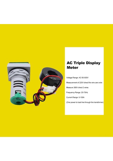 Reedark 3'ü 1 Arada Ac Akım Voltaj Frekans Göstergesi - 22mm Kare Led Ekran 60-500v/0-100a/20-75hz