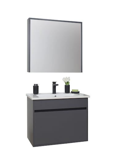 Sözcan Mobilya Dicle Tk. Asma Alt + Üst + Lavabo Antrasit 55 CM