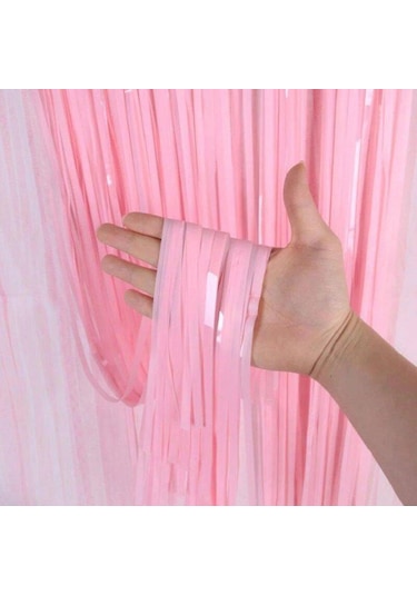 Soft Pembe Püsküllü Kapı Perdesi - Parti, Baby Shower, Cinsiyet Partisi 1x2 M