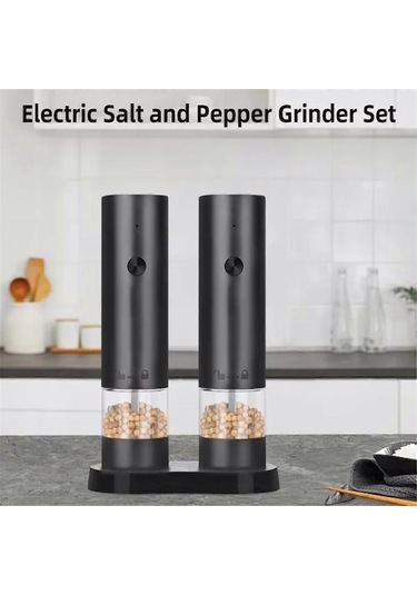 Elektrikli Tuz Ve Karabiber Öğütücü Şarj Edilebilir Otomatik Baharat Öğütücü Mutfak Pişirme Öğütme Aracıgösterildiği Gibi Siyah