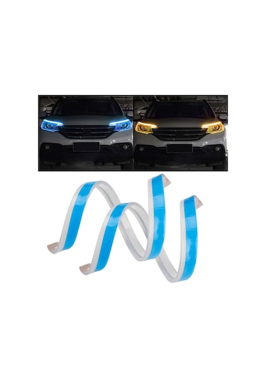 Cbtx 2 Adet 45cm Ultra İnce Araba Drl Esnek Led Şerit Gündüz Çalışan Işık Dönüş Sinyali Işığı Buz Mavisi - Sarı