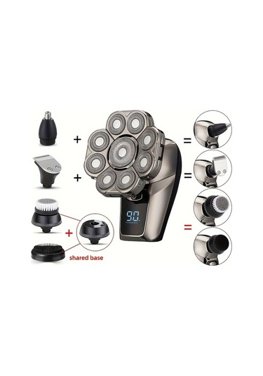 Uygun Olmak Erkekler İçin Mıguan 9'lu Elektrikli Saç Tıraşı Makinesi, Kablosuz Islak/kuru Kafa Tıraşı Makinesi, Döner Bıçaklı, Klipper, Burun Düzeltici, Fırça, Masaj Aleti, Dokuz Bıçaklı, Usb Şarj Edilebilir Lityum Pil 600mah