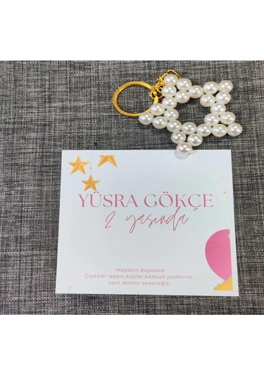 15 Adet İnci Yıldız Anahtarlık Nikah Düğün Kına Nişan Sünnet Hafizlik Vers. 45