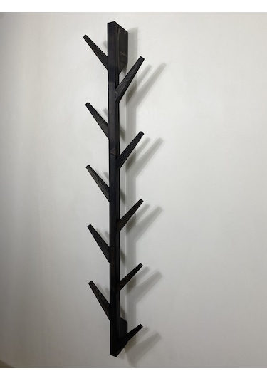 Doğal Ahşap Vestiyer, Dekoratif 10 Askılı Portmanto, Siyah Diğer