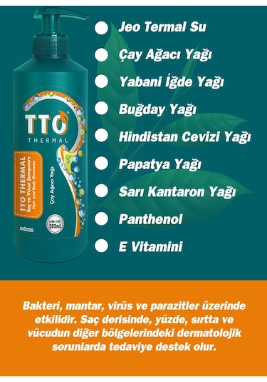 Tto Saç Ve Vücut Şampuanı 500 Ml Yeşil Çay Ağacı Yağı / Tea Tree Oıl