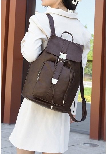 Gündelik Basit Doku Üniversite Öğrencisi Sırt Çantası Koyu Kahverengi İo Koyu Kahverengi