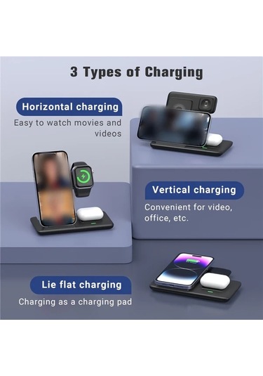 Motion003 Beyaz Katlanabilir Kablosuz Hizli Sarj Istasyonu İphone Uyumlu 16 15 14 13 12 Pro Max Watch 8 7 6 Samsung Galaxy Uyumlu 5 4 3 Xiaomi