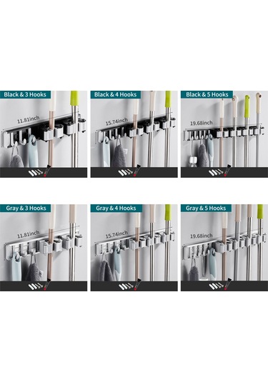 Paspas Tutucu Kancalı Süpürge Tutucu Delme Ve Çivisiz Siyah Diğer