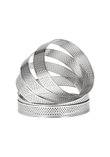 Yaleker 10'lu Paslanmaz Çelik Yuvarlak Delikli Pasta Çerçeveleri 10 Cm - Gümüş Renk, 10x10x2 Cm Boyut Gümüş