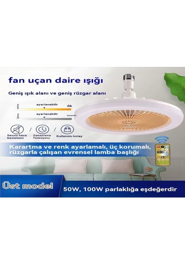 Yifomall E27 Vidalı Led Fanlı Avize - Kumandalı, 50w, Abs+pp Malzeme, Ev, Mutfak, Yatak Odası Kullanıma Uygun Beyaz