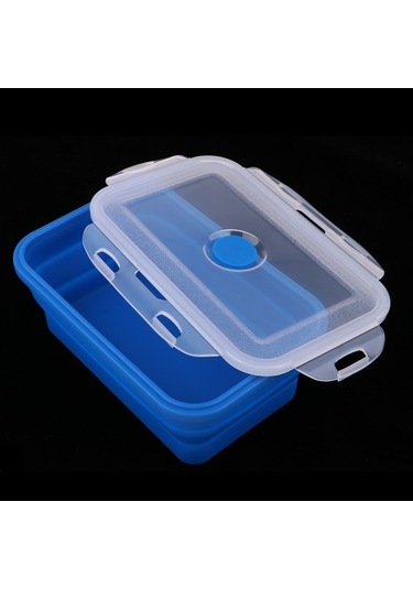 Trendooze Silikon Bento Kase 540ml, Katlanır Mavi Renkli Öğle Yemeği Kutusu Çok Renkli