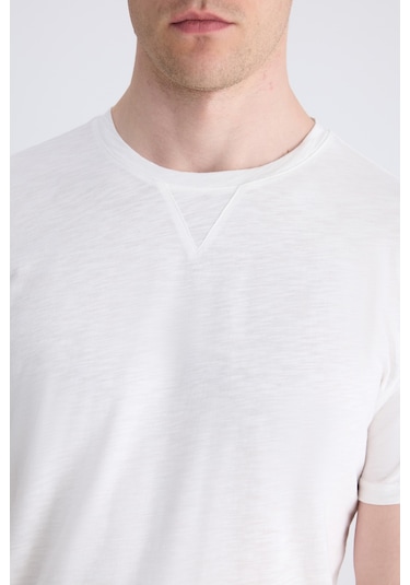 Twn Slim Fit Ekru Düz %100 Pamuklu T-shirt 4ec1447011072 E01