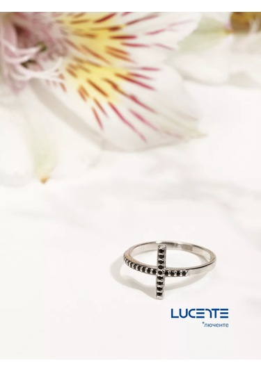 Lucente Gümüş Yüzük Kikoinli Haç 151327307 Siyah