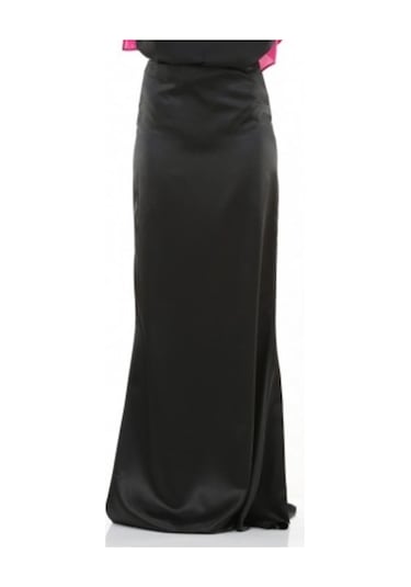 Nidya Moda Büyük Beden Saten Siyah Etek-3003S Siyah