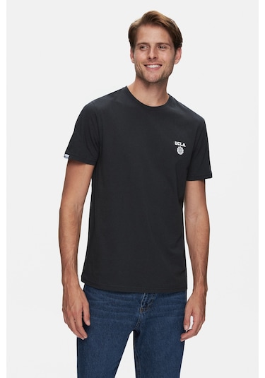 Ucla Bass Siyah Bisiklet Yaka Baskılı Standard Fit Erkek Tshirt Siyah