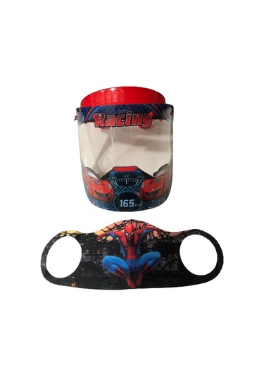 Gürbey Racing Baskılı Çocuk Siperlik + Spiderman Desenli Çocuk Maske