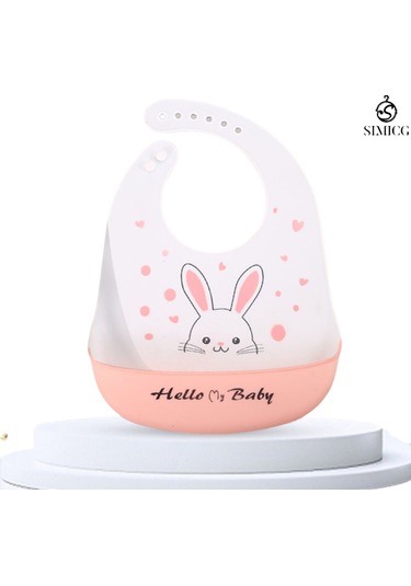 Pembe-beyaz Renk Tavşan Ve Hello My Baby Desenli Silikon Önlük