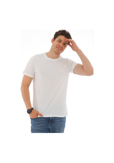 Everest Erkek Kısa Kol Pamuklu Yuvarlak Yaka Günlük Tişört Beyaz