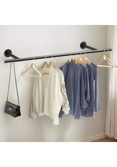 Hightower Siyah Rüzgar Geçirmez Portatif Askılık, Tavan Veya Duvar Montajlı, Balkon Ve Banyo İçin Siyah