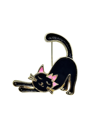 Lucky Stretch Siyah Kedi Broş Şans Ve Zarafet Simgesi Siyah