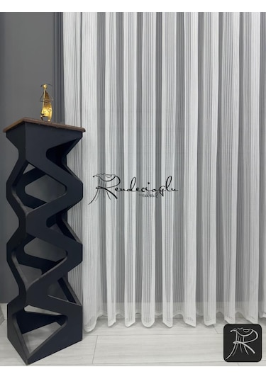 Tül Perde Örme Kumaş Çizgili Rivella Desen Ütü Sevmez Ekru