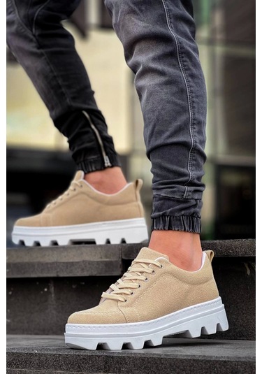 Kb-056 Kuback Bej Süet Beyaz Yüksek Taban Günlük Spor Ayakkabı Beyaz