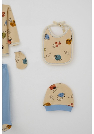 Breeze Erkek Bebek Hastane Çıkışı 5 Li Sevimli Hayvancıklar Desenli 0-3 Ay, Bej Bej