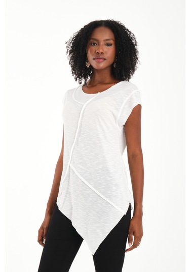 Asimetrik Penye Bluz Beyaz