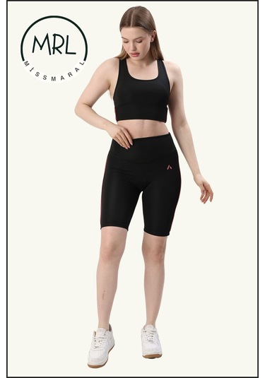 Kadın Siyah Yüksek Bel Toparlayıcı Biker Şort Kısa Spor Tayt Likralı Dalgıç Biker Tights 1043 Siyah Gül