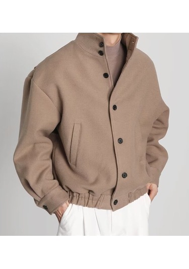 Erkek Sonbahar Ve Kış Dik Yaka Günlük Ceket Siyah