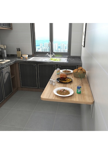 Kydoniahome 45X72 Cm Ahşap Desenli Duvara Monte Kırma Katlanır Masa