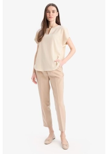 DeFacto Regular Fit Apaş Yaka Basic Düz Kısa Kollu Bluz E6586AX25SPBG722