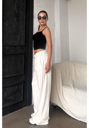 Madmext Beyaz Bol Paça Kadın Eşofman Altı Mg2279 Beyaz