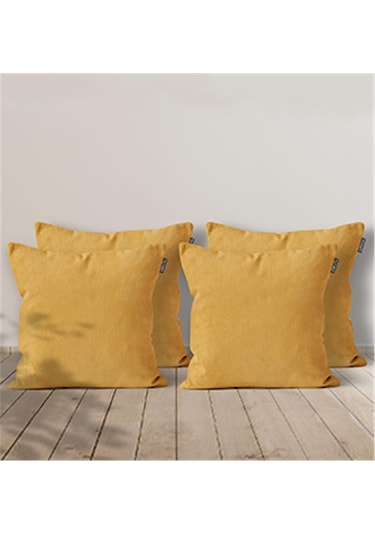 4'lü Kadife Dokulu Kırlent Kılıfı Sarı-2165 - Sarı