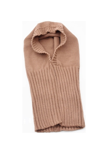 Külah Balaclava Kadın Triko Kar Maskesi Bere Boyunluk Camel Standart