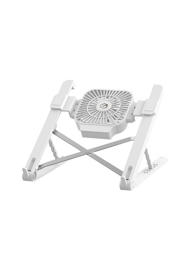 Skycity Alüminyum Laptop Standı 5 Seviye Yükseklik Ayarı + Soğutucu Fan 17 İnç'e Kadar Taşınabilir Katlanabilir Beyaz