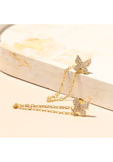 Zincirli Kelebek Küpe 719838 Gold