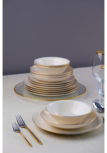 Tabak Evi Chic Altın Yaldız Porselen Yemek Takımı 24 Parça 6 Kişilik Beyaz - Altın