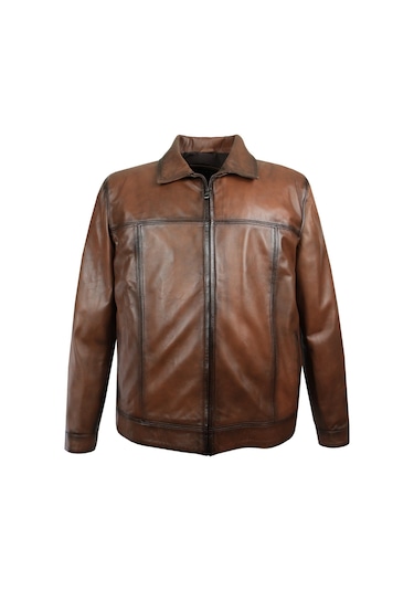 Hakiki Deri Büyük Beden Erkek Mont Taba Ad2027 001