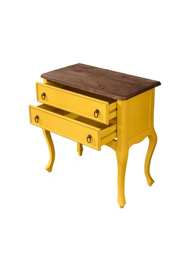 Roys Ahşap S3540 Sarı Üstü Ceviz Eskitme Çift Çekmeceli Komodin  T