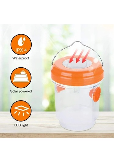 Lemestar Dış Mekan Güneş Enerjili Arı Tuzağı - Bahçe Çimenliği İçin Ip44 Su Geçirmez, Uv Işık Ve Çift Giriş Tüneli - Turuncu 4'lü Paket