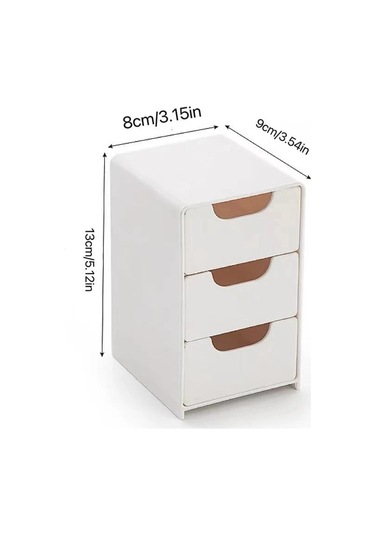 1 Adet Mini Üç Katlı Çekmeceli Masaüstü Saklama Kutusu, Ofiste Takı Ve Kozmetik Saklamak İçin Mükemmel, Küçük Beyaz Beyaz