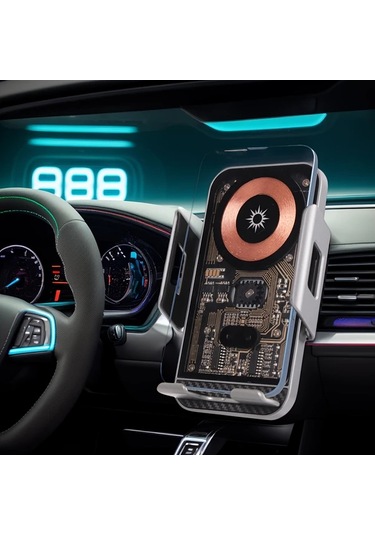 Honeybeeshop Siyah Araba Cep Telefonu Kablosuz Şarj Braketi 15w Hızlı Şarj Yerçekimi Algılama 360 Derece Döndürme Otomatik Açma Kapama
